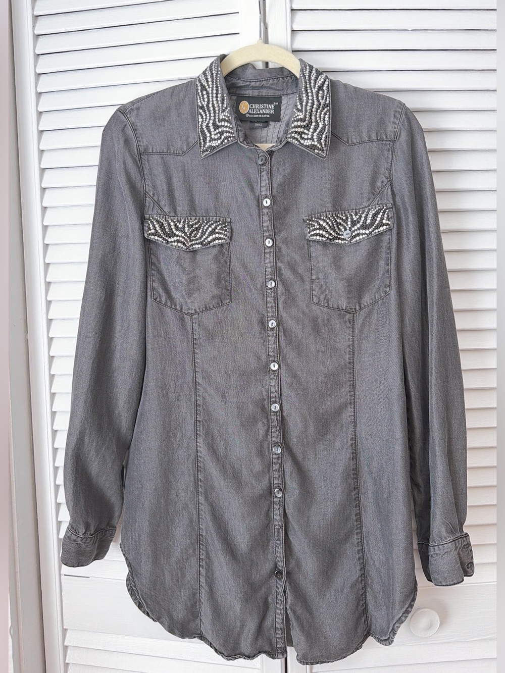 Christine Alexander Black Button-Down Shirt with Embroidered Details